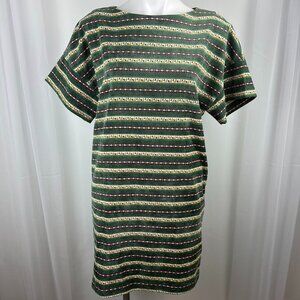Traffic People Green Striped Brushed Mod Mini Dress Size Large